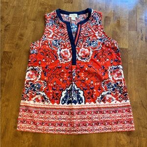 Lucy & Laurel Red Navy Floral Sleeveless Blouse